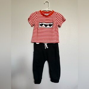 Smocked Bats Orange & White Striped Tee with Black Jogger Pants
